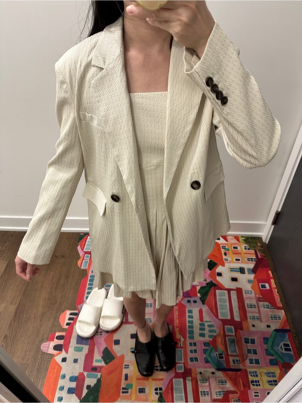 Cream Blazer + Pleated Mini Dress 2 Piece Set Size M